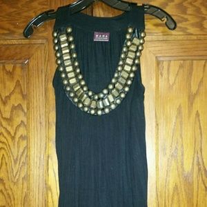 Bronze Embellished Neck Black Dress